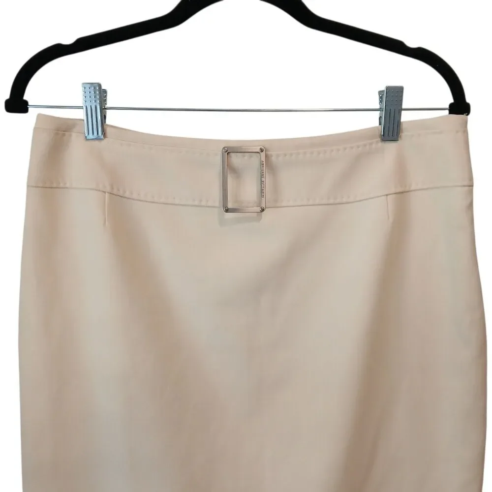 Adrienne Vittadin Skirt Ivory Cream White Size 8 Virgin Wool Silver Logo Buckle